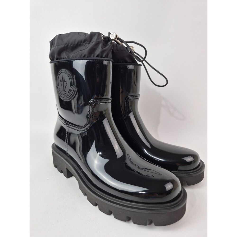Moncler Women's Shiny Black Kickstream Rubber Rain Boots Size 41